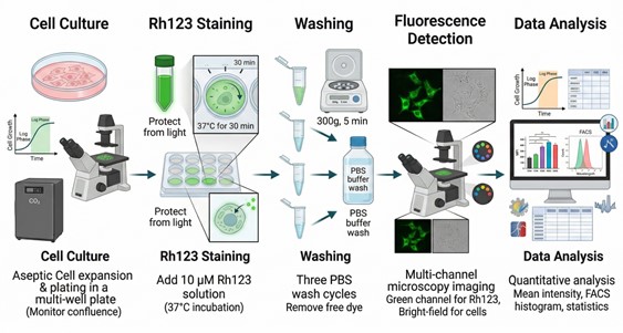 Flowchart of Rhodamine 123 staining experimental steps.