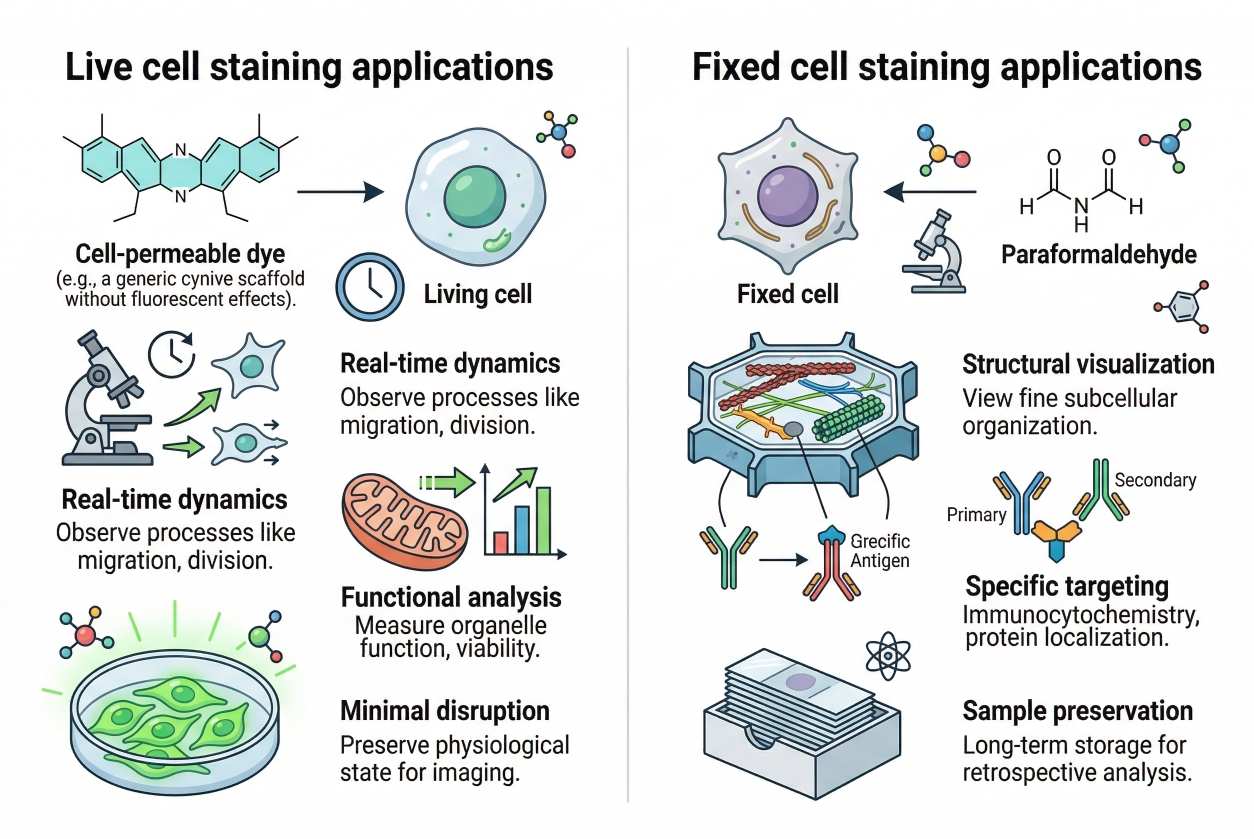 Applications of live and fixed cell staining