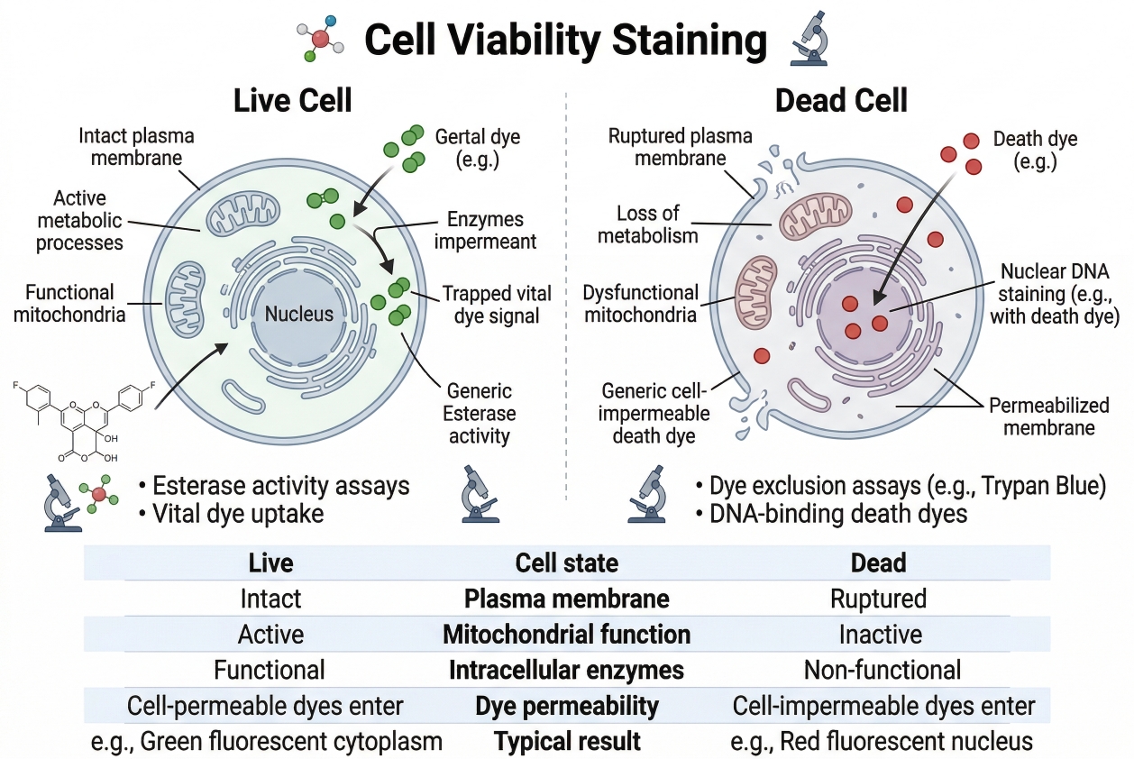 Live and dead cell fluorescent staining methods