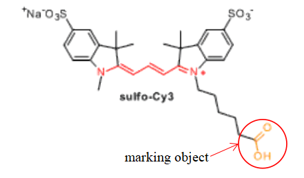 The structural formula of Sulfo-Cyanine3